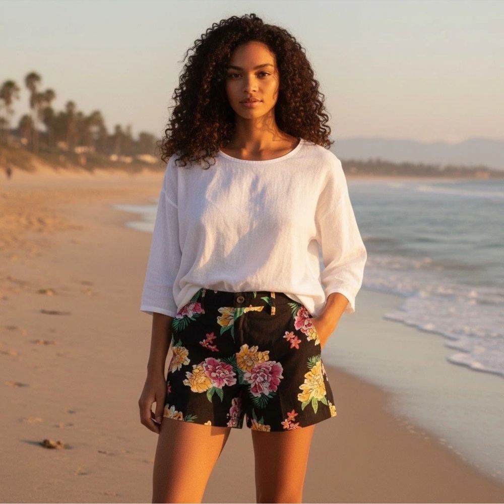 Floral Black High-Rise Women’s Shorts